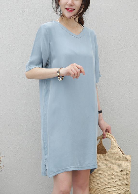 Women navy clothes For Women v neck side open loose Dresses - SooLinen