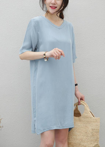 Women navy clothes For Women v neck side open loose Dresses - SooLinen