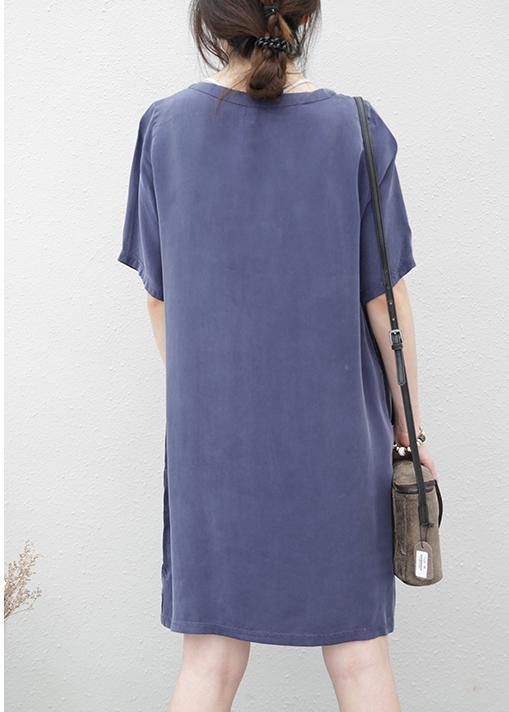 Women navy clothes For Women v neck side open loose Dresses - SooLinen