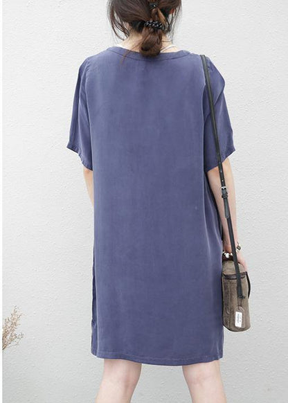 Women navy clothes For Women v neck side open loose Dresses - SooLinen