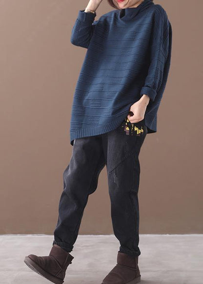 Women navy clothes For high neck thick plus size clothing knit sweat tops - SooLinen