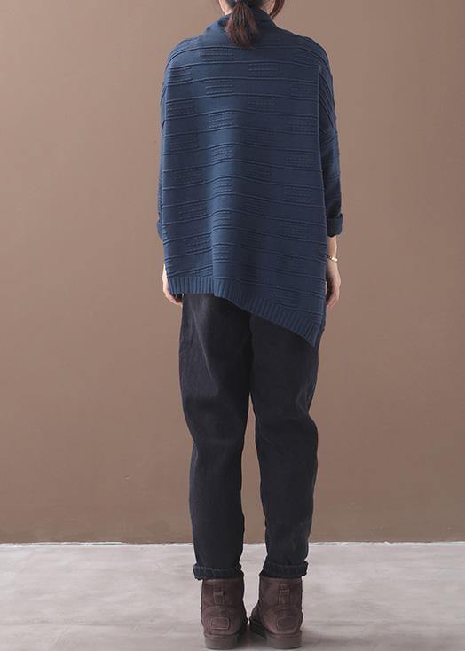 Women navy clothes For high neck thick plus size clothing knit sweat tops - SooLinen