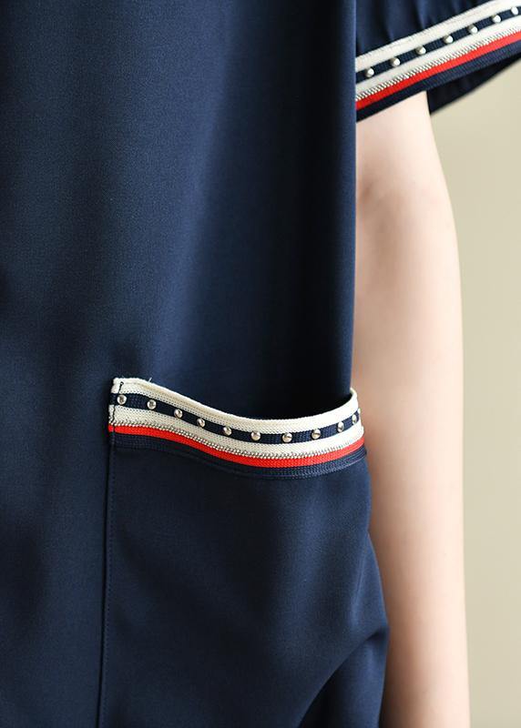 Women navy clothes Women v neck pockets baggy summer Dresses - SooLinen