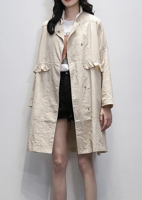 Women nude Plus Size clothes Tutorials Notched Ruffles coat - SooLinen