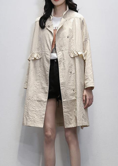 Women nude Plus Size clothes Tutorials Notched Ruffles coat - SooLinen