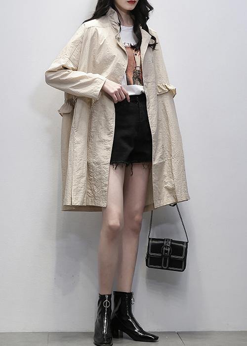 Women nude Plus Size clothes Tutorials Notched Ruffles coat - SooLinen