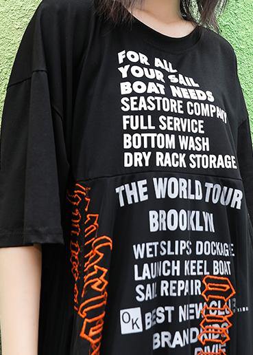 Women o neck Letter cotton summer Long pattern black Dresses - SooLinen