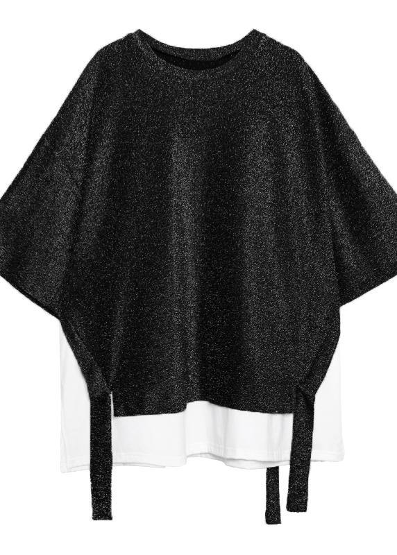 Women o neck asymmetric cotton summer for women Tops silver gray shirts - SooLinen