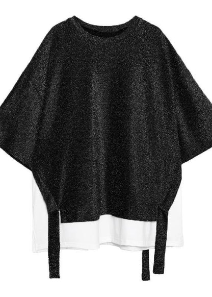 Women o neck asymmetric cotton summer for women Tops silver gray shirts - SooLinen