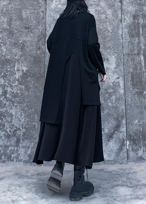 Women o neck asymmetric quilting clothes pattern black Plus Size Dress - SooLinen