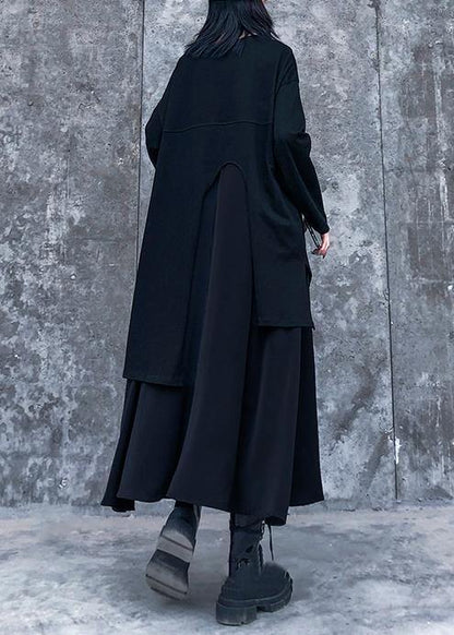 Women o neck asymmetric quilting clothes pattern black Plus Size Dress - SooLinen