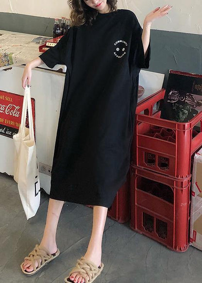 Women o neck cotton clothes pattern purple Maxi Dress summer - SooLinen