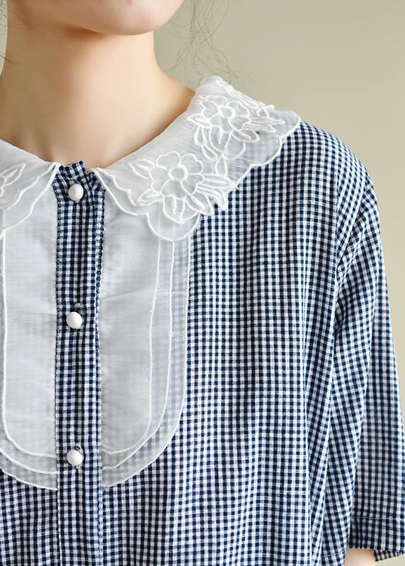 Women o neck elastic waist  clothes Neckline navy striped Dress - SooLinen