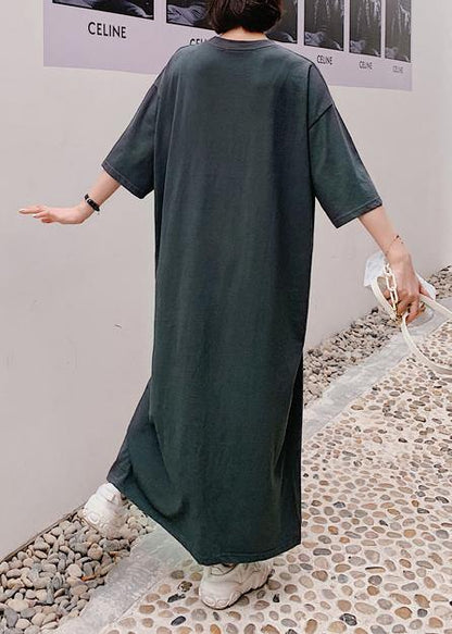 Women o neck half sleeve summer Wardrobes Work gray Letter Maxi Dress - SooLinen