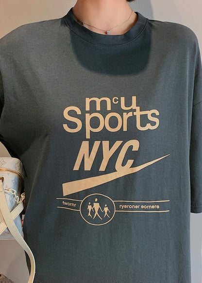 Women o neck half sleeve summer Wardrobes Work gray Letter Maxi Dress - SooLinen