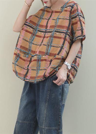 Women o neck linen summer top silhouette Fashion Ideas khaki plaid tops - SooLinen