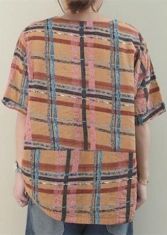 Women o neck linen summer top silhouette Fashion Ideas khaki plaid tops - SooLinen