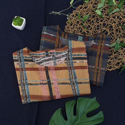 Women o neck linen summer top silhouette Fashion Ideas khaki plaid tops - SooLinen