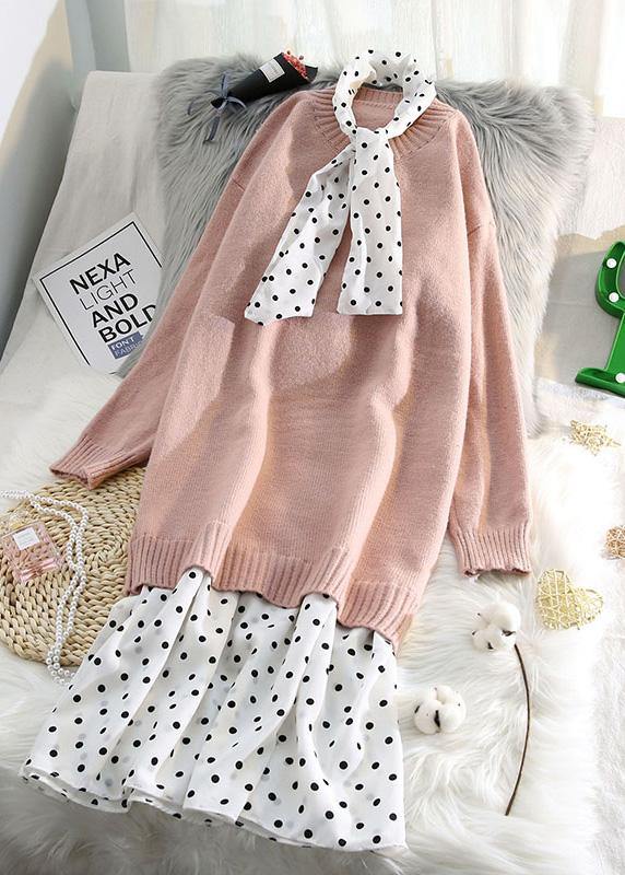 Women o neck patchwork Sweater outfits plus size blue Fuzzy sweater dresses - SooLinen