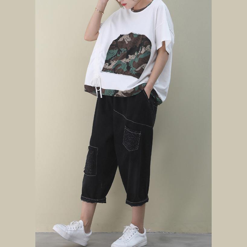 Women o neck patchwork cotton clothes For Women Shape white blouse - SooLinen