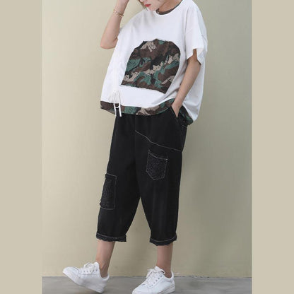 Women o neck patchwork cotton clothes For Women Shape white blouse - SooLinen