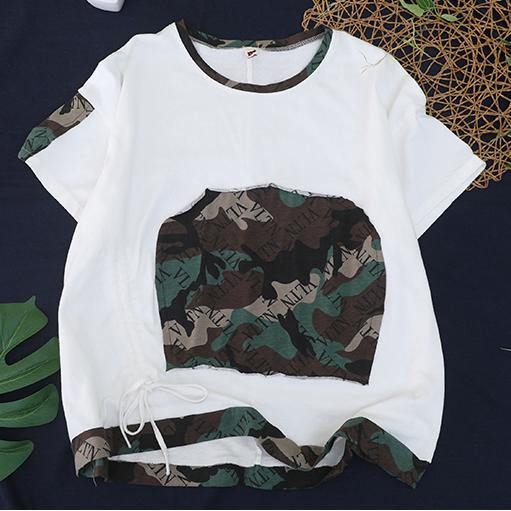 Women o neck patchwork cotton clothes For Women Shape white blouse - SooLinen