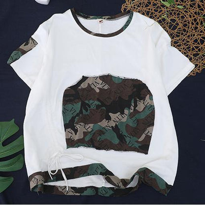 Women o neck patchwork cotton clothes For Women Shape white blouse - SooLinen