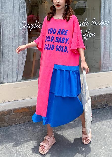 Women o neck patchwork dress rose Letter Traveling Dresses - SooLinen