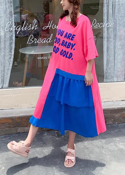 Women o neck patchwork dress rose Letter Traveling Dresses - SooLinen