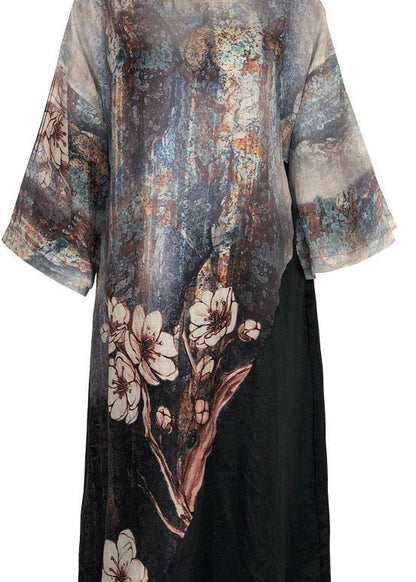 Women o neck patchwork linen clothes For Women Runway black print Dress summer - SooLinen