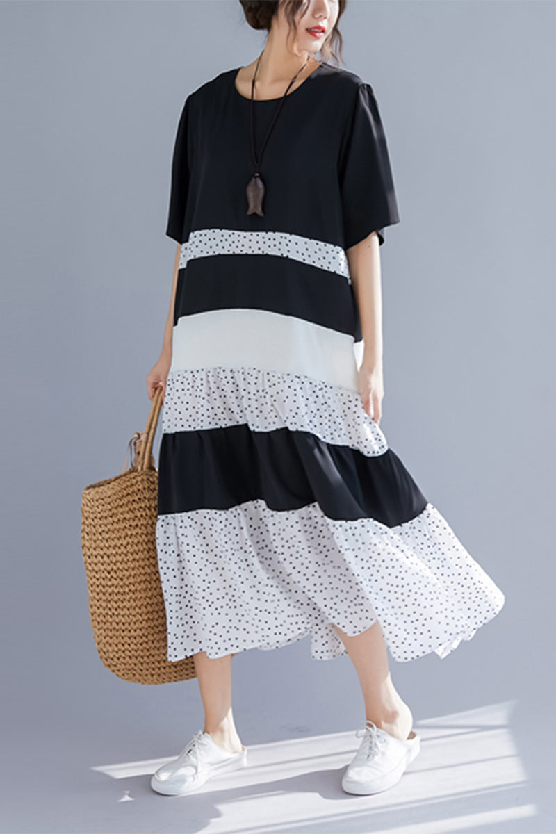 Frauen o neck patchwork leinen baumwolle kleidung 18th Century Arbeit Outfits schwarz Kunst Kleid Sommer