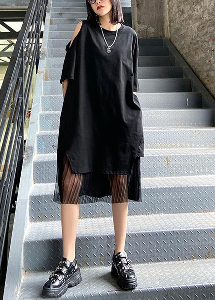 Women o neck patchwork tulle clothes For Women Fabrics black off the shoulder Dress - SooLinen