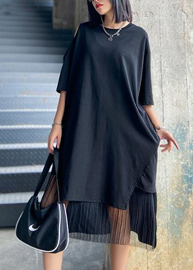 Women o neck patchwork tulle clothes For Women Fabrics black off the shoulder Dress - SooLinen