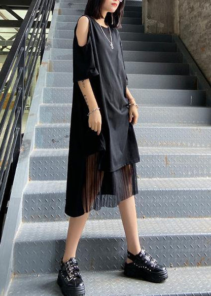 Women o neck patchwork tulle clothes For Women Fabrics black off the shoulder Dress - SooLinen