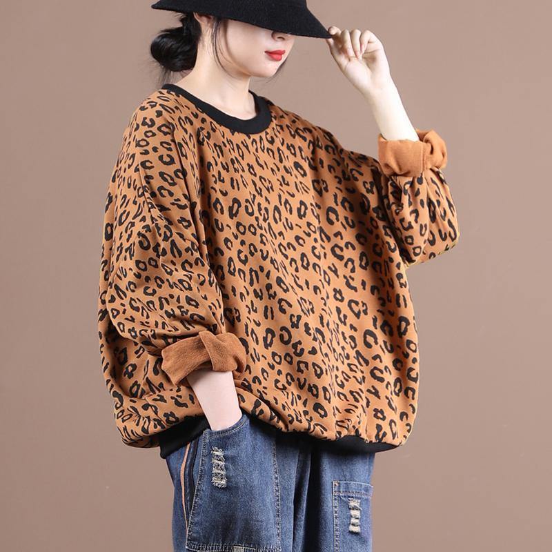 Women o neck tunic top Wardrobes yellow Leopard shirts - SooLinen