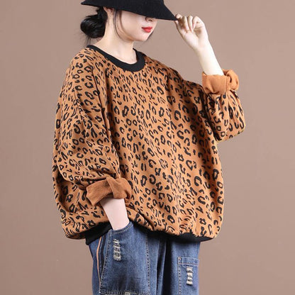 Women o neck tunic top Wardrobes yellow Leopard shirts - SooLinen