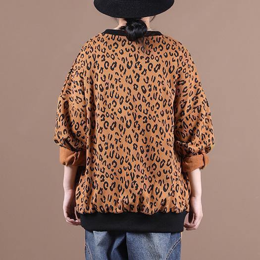 Women o neck tunic top Wardrobes yellow Leopard shirts - SooLinen