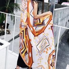 Women orange print Vintage Soolinen Seaside Vacation Printed Tassel Sunscreen Scarf - SooLinen