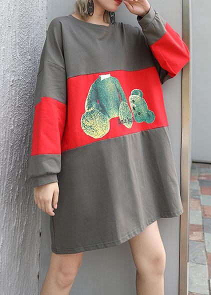 Women patchwork cotton box top Tunic Tops gray top fall - SooLinen