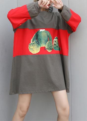 Women patchwork cotton box top Tunic Tops gray top fall - SooLinen