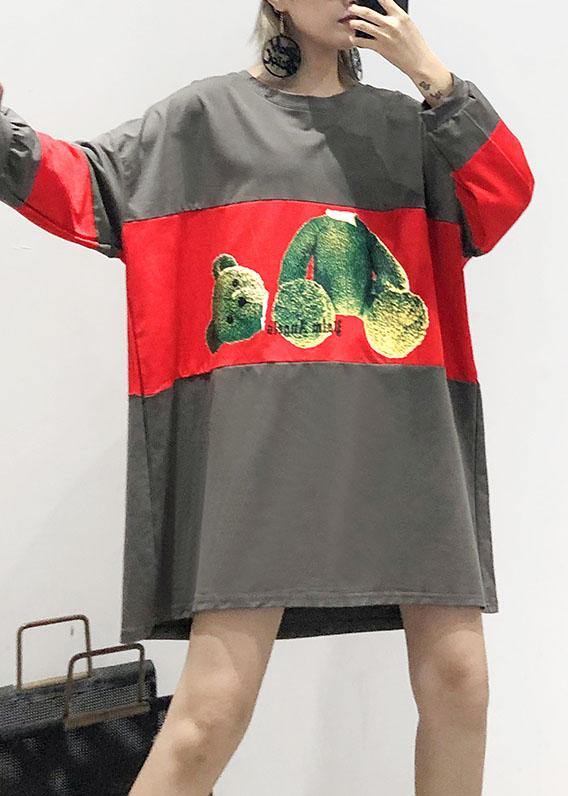 Women patchwork cotton box top Tunic Tops gray top fall - SooLinen