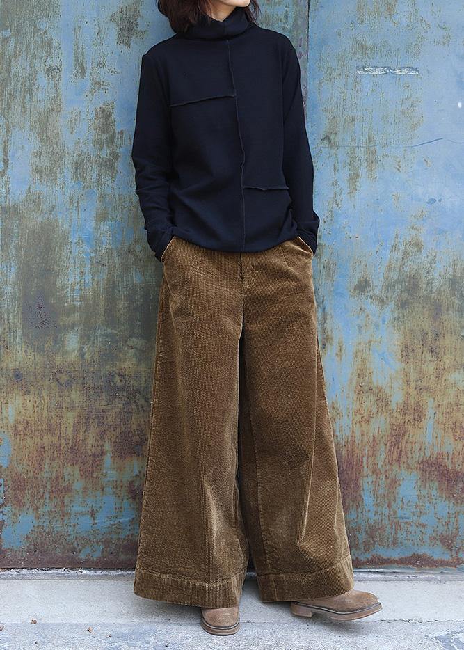 Women patchwork cotton high neck linen tops women blouses Work black tops - SooLinen