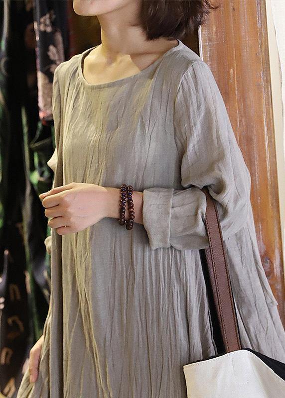 Women patchwork linen Robes Sleeve nude Dresses fall - SooLinen