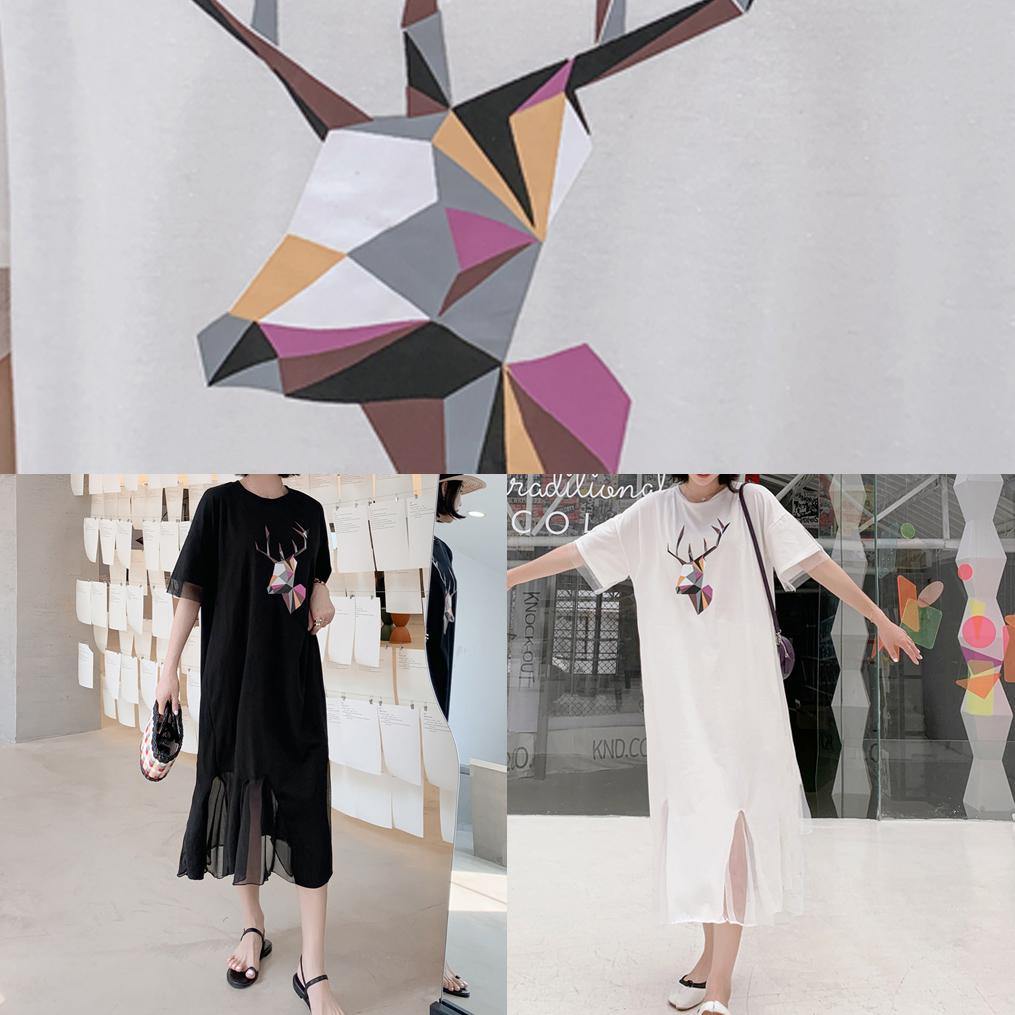 Women patchwork tulle cotton quilting clothes Outfits black prints long Dresses summer - SooLinen