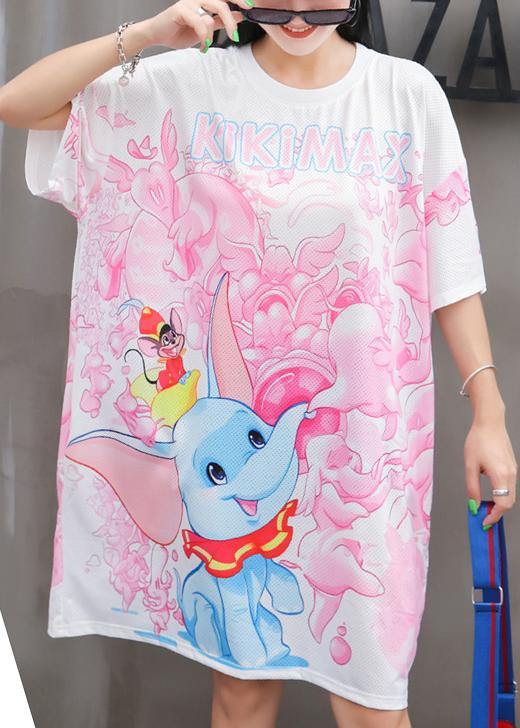 Women pink Cotton clothes animal print short summer Dresses - SooLinen