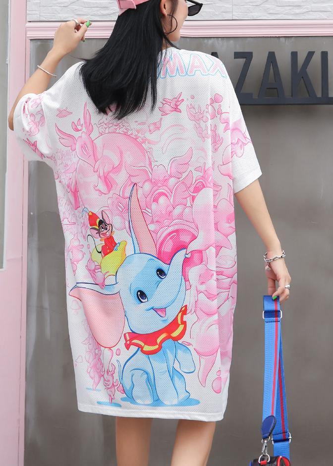 Women pink Cotton clothes animal print short summer Dresses - SooLinen