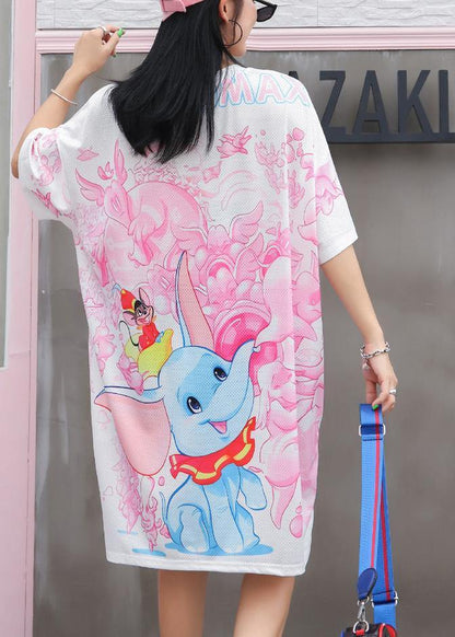 Women pink Cotton clothes animal print short summer Dresses - SooLinen