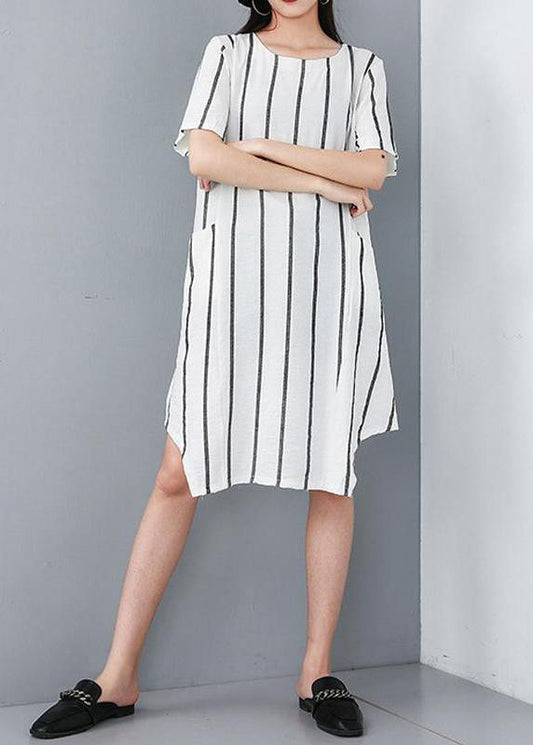 Women plus size Summer Pullover Fashion Striped Irregular Dress - SooLinen