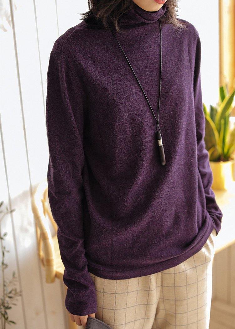 Women purple clothes For Women high neck trendy plus size knit sweat tops - SooLinen