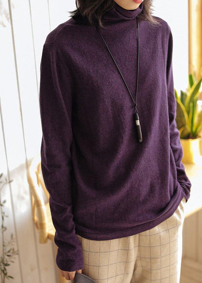 Women purple clothes For Women high neck trendy plus size knit sweat tops - SooLinen